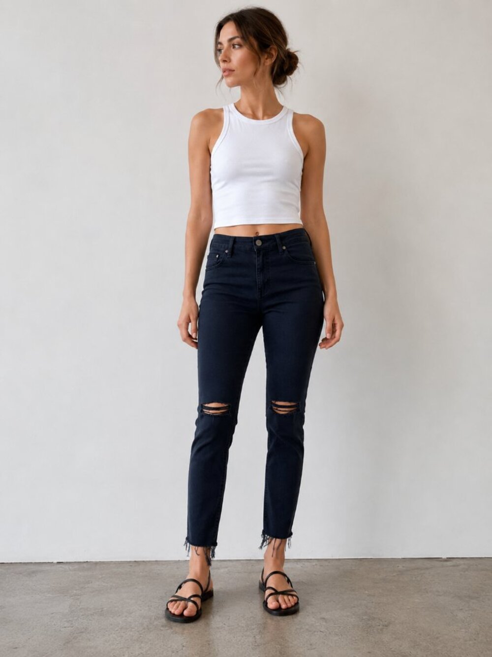 Mother Looker Ankle Fray Black Jeans Size 29